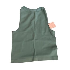 Free People Green Ribbed Racerback Tank Top XS/S | Fitted Crop Sleeveless- NWT‎